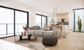 3d rendering mockup modern interior room design and decoration furniture fabric sofa. minimal white color apartment ideas