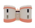 3d rendering model of modern minimalist orange castle architecture building