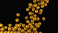 3D rendering of modern background. Computer generated animation many gold balls fall on top and fill the entire screen