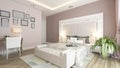 A 3d rendering of modern bedroom with pink wall