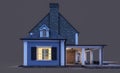 3d rendering of modern classic house in colonial style in night isolated on black