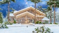 3d rendering of modern cozy chalet in night in New Year holidays