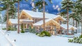 3d rendering of modern cozy chalet in night in New Year holidays