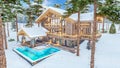 3d rendering of modern cozy chalet in night in New Year holidays