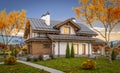 3d rendering of modern house in evening autumn Royalty Free Stock Photo