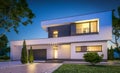 3d rendering of modern house at night Royalty Free Stock Photo