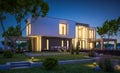 3d rendering of modern house in the garden at night Royalty Free Stock Photo