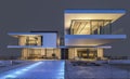 3d rendering of modern house at night isolated on gray. Royalty Free Stock Photo