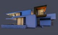 3d rendering of modern house at night isolated on gray. Royalty Free Stock Photo