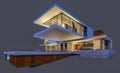 3d rendering of modern house at night isolated on gray. Royalty Free Stock Photo