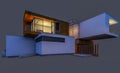 3d rendering of modern house at night isolated on gray. Royalty Free Stock Photo