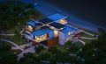 3d rendering of modern house by the river at night Royalty Free Stock Photo