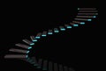 3d rendering. modern dark stairs with blue light on copy space black background