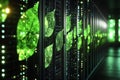 3D rendering of a modern data center with rows of computer server racks Ai photo Royalty Free Stock Photo