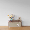 3D rendering of a modern decorated room cute stuffed animals on a beautiful suitcase