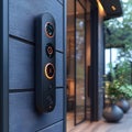 3D Rendering of a Modern Doorbell on a Blue Wall Royalty Free Stock Photo