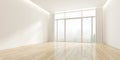 3d rendering of modern empty room with wooden floor and large window on nature background Royalty Free Stock Photo