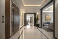 Modern hallway with open door 3D render Royalty Free Stock Photo