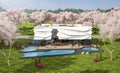 3d rendering of modern house with bionic natural curves plastic forms in spring day Royalty Free Stock Photo