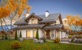 3d rendering of modern house in evening autumn Royalty Free Stock Photo