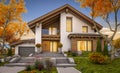 3d rendering of modern house in evening autumn Royalty Free Stock Photo