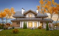 3d rendering of modern house in evening autumn Royalty Free Stock Photo