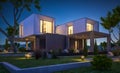 3d rendering of modern house in the garden at night Royalty Free Stock Photo