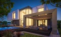 3d rendering of modern house in the garden at night Royalty Free Stock Photo