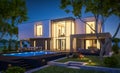 3d rendering of modern house in the garden at night Royalty Free Stock Photo