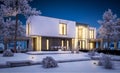 3d rendering of modern house with garden in winter night Royalty Free Stock Photo