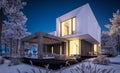 3d rendering of modern house with garden in winter night Royalty Free Stock Photo