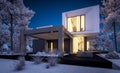 3d rendering of modern house with garden in winter night Royalty Free Stock Photo