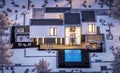 3d rendering of modern house with garden in winter night Royalty Free Stock Photo