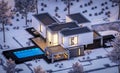 3d rendering of modern house with garden in winter night Royalty Free Stock Photo