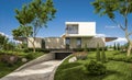 3d rendering of modern house on the hill with pool