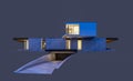 3d rendering of modern house on the hill with pool in night isolated on gray Royalty Free Stock Photo