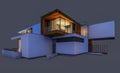 3d rendering of modern house at night isolated on gray. Royalty Free Stock Photo