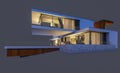 3d rendering of modern house at night isolated on gray.