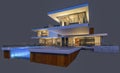 3d rendering of modern house at night isolated on gray. Royalty Free Stock Photo