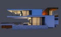 3d rendering of modern house at night isolated on gray. Royalty Free Stock Photo