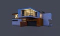 3d rendering of modern house at night isolated on gray. Royalty Free Stock Photo