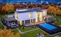 3d rendering of modern house by the river