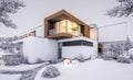 3d rendering of modern house by the river in winter Royalty Free Stock Photo