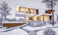 3d rendering of modern house by the river in winter Royalty Free Stock Photo