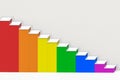 3d rendering. modern lgbt rainbow color cement staircase with copy space wall background.