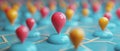 3D rendering of modern minimal checking point pins GPS location markers