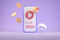 3d Rendering Modern Minimal Player Vdo Multimedia Subscribe Passive Concept On Mobile Phone App Purple Pastel Illustration