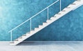 A 3D rendering of a modern staircase constructed from wood and featuring a chrome railing Royalty Free Stock Photo