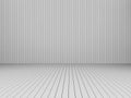 3D Rendering modern white slats wall and floor, interior illustration, mock up