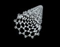 3D rendering of a molecular model of a carbon nanotube isolated on a black background. Royalty Free Stock Photo
